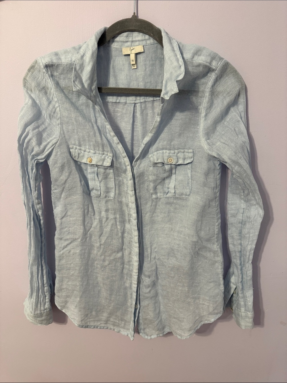 Joie Light Blue Linen Button-Front Shirt with Chest Pockets